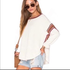 Free People Cream Sweater with Red and Brown Accents